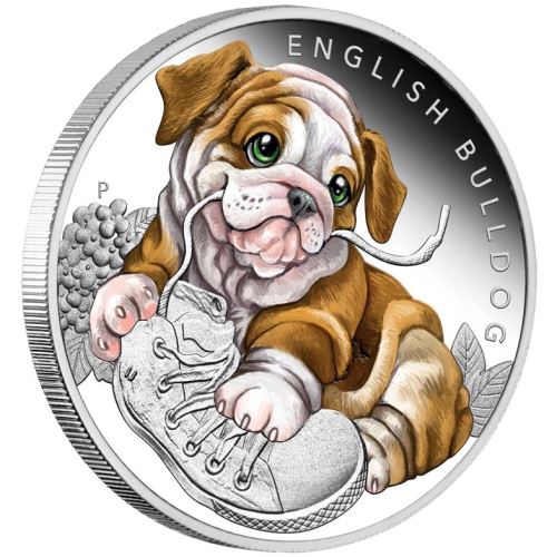 Perth-Mint-New-Release:-Puppies---English-Bulldog-2018-1/2oz-Silver-Proof-Coin